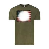 Vintage Olive American Flag Bleach Effect Vintage Tee - CowCowDesign