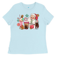 Pink Santa Christmas Santa Coffe Cups Ladies Tee | Teevron