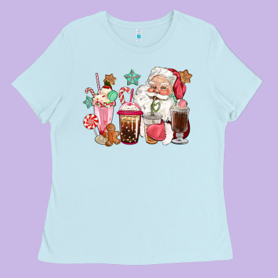 Pink Santa Christmas Santa Coffe Cups Ladies Tee Designed By Cowgirlartshop