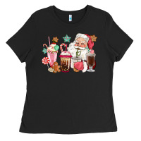 Black pink santa christmas santa coffe cups Ladies Tee - CowGirlArtShop