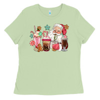 Matcha pink santa christmas santa coffe cups Ladies Tee - CowGirlArtShop