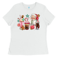 White pink santa christmas santa coffe cups Ladies Tee - CowGirlArtShop