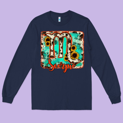 Scorpio Turquoise Cowhide Long Sleeve Tee Designed By Ranaportraitstore