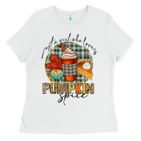 White just a girl who loves pumpkin spice Ladies Tee - CowGirlArtShop