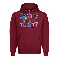 Burgundy cute and fluffy stitch Zipper Hoodie - AdoDesignShop
