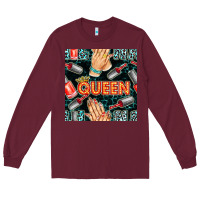 Burgundy nail queen hand and polish with lights and leopard seamless pattern bb Long Sleeve Tee - BundleAndBundleShop