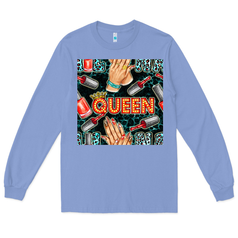 Nail Queen Hand And Polish With Lights And Leopard Seamless Pattern Bb Long Sleeve Tee by BundleAndBundleShop | Teevron