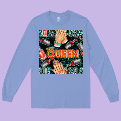 Nail Queen Hand And Polish With Lights And Leopard Seamless Pattern Bb Long Sleeve Tee Designed By Bundleandbundleshop