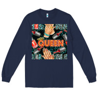 Navy nail queen hand and polish with lights and leopard seamless pattern bb Long Sleeve Tee - BundleAndBundleShop