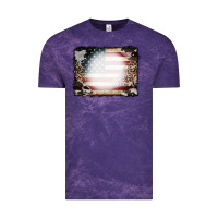 Cloud Purple American Flag Cowhide Leopard Bleach Effect Vintage Tee - CowCowDesign