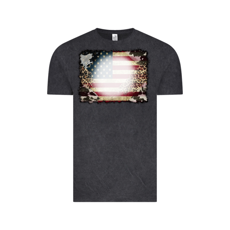 American Flag Cowhide Leopard Bleach Effect Vintage Tee by CowCowDesign | Teevron