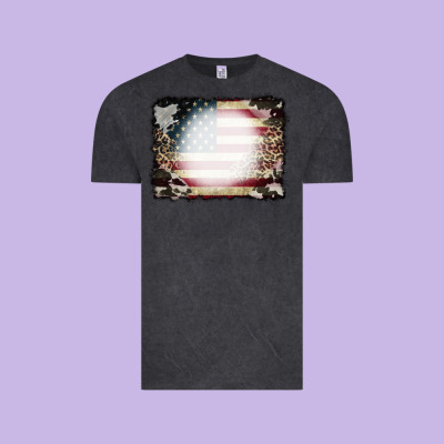 American Flag Cowhide Leopard Bleach Effect Vintage Tee Designed By Cowcowdesign