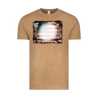 Vintage Camel American Flag Cowhide Leopard Bleach Effect Vintage Tee - CowCowDesign