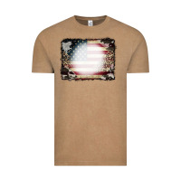 Vintage Coffee American Flag Cowhide Leopard Bleach Effect Vintage Tee - CowCowDesign