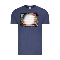 Vintage Denim American Flag Cowhide Leopard Bleach Effect Vintage Tee - CowCowDesign