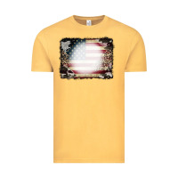 Vintage Mustard American Flag Cowhide Leopard Bleach Effect Vintage Tee - CowCowDesign