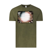 Vintage Olive American Flag Cowhide Leopard Bleach Effect Vintage Tee - CowCowDesign