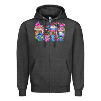 Charcoal Heather stitch with lilo coffee cups Zipper Hoodie - AdoDesignShop