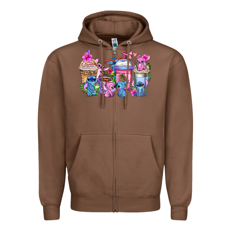 Stitch With Lilo Coffee Cups Zipper Hoodie by AdoDesignShop | Teevron