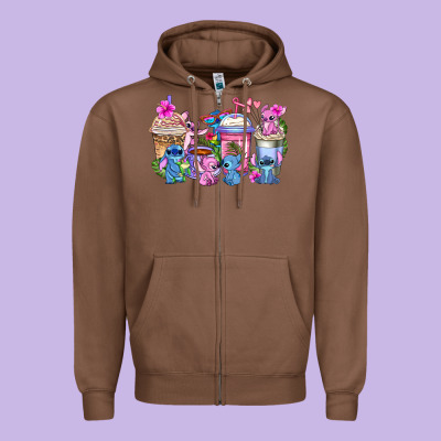 Stitch With Lilo Coffee Cups Zipper Hoodie Designed By Adodesignshop