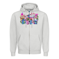 Dove Grey stitch with lilo coffee cups Zipper Hoodie - AdoDesignShop