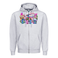 Heather Grey stitch with lilo coffee cups Zipper Hoodie - AdoDesignShop