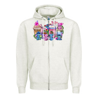 Oatmeal Heather stitch with lilo coffee cups Zipper Hoodie - AdoDesignShop