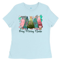 Baby Blue verry merry nurse Ladies Tee - CowGirlArtShop