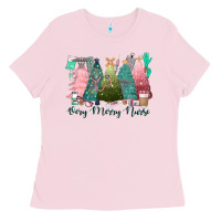 Bubblegum Pink verry merry nurse Ladies Tee - CowGirlArtShop