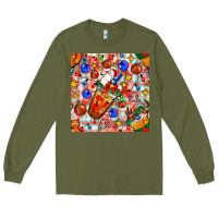 Army Green christmas coffee cups ornaments and lights with diamond plaid seamless Long Sleeve Tee - BundleAndBundleShop