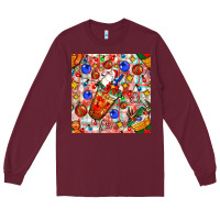 Burgundy christmas coffee cups ornaments and lights with diamond plaid seamless Long Sleeve Tee - BundleAndBundleShop