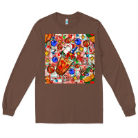 Chestnut christmas coffee cups ornaments and lights with diamond plaid seamless Long Sleeve Tee - BundleAndBundleShop