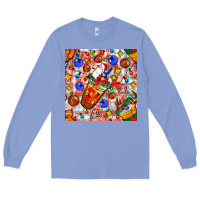 Colony Blue christmas coffee cups ornaments and lights with diamond plaid seamless Long Sleeve Tee - BundleAndBundleShop