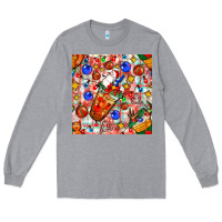 Heather Grey christmas coffee cups ornaments and lights with diamond plaid seamless Long Sleeve Tee - BundleAndBundleShop
