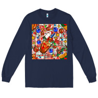 Navy christmas coffee cups ornaments and lights with diamond plaid seamless Long Sleeve Tee - BundleAndBundleShop