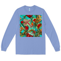 Colony Blue faith coffee cup and cross with leopard and roses seamless pattern bbs Long Sleeve Tee - BundleAndBundleShop