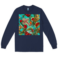 Navy faith coffee cup and cross with leopard and roses seamless pattern bbs Long Sleeve Tee - BundleAndBundleShop