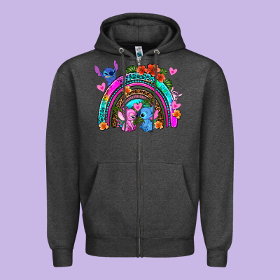 Stitch And Lilo Rainbow Zipper Hoodie Designed By Adodesignshop