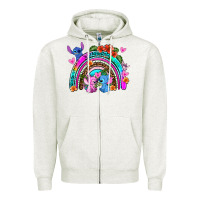 Oatmeal Heather stitch and lilo rainbow Zipper Hoodie - AdoDesignShop
