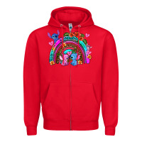 Red stitch and lilo rainbow Zipper Hoodie - AdoDesignShop