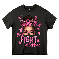 Asphalt pray fight believe breast cancer afro messy bun Heavy Core Tee - texasbilliewilder