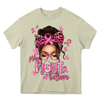 Mossy pray fight believe breast cancer afro messy bun Heavy Core Tee - texasbilliewilder