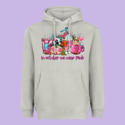 Western Cancer  In October We Wear Pink Coffee Cups With Ribbons Heavyweight Hoodie Designed By Adodesignshop