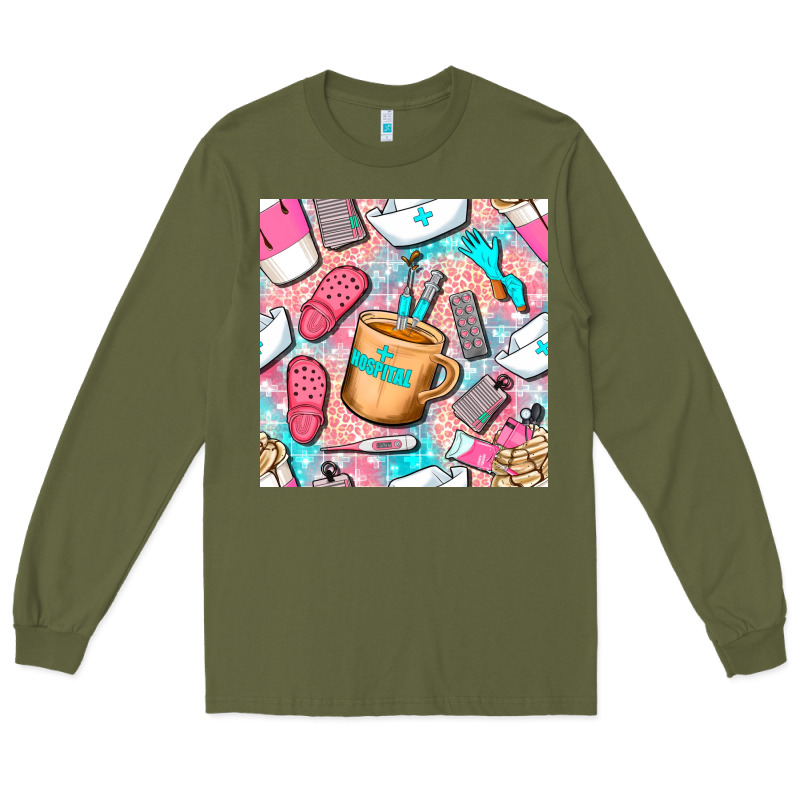 Hospital Nurse Coffee Cups With Leopard Seamless Pattern Bbs Long Sleeve Tee by BundleAndBundleShop | Teevron