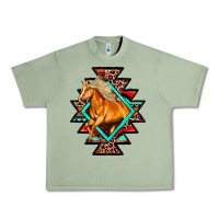 Oil Green Aztec Symbol White Horse Urban Heavy Tee - FaDigitalArtStudio