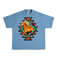 Pebble Blue Aztec Symbol White Horse Urban Heavy Tee - FaDigitalArtStudio