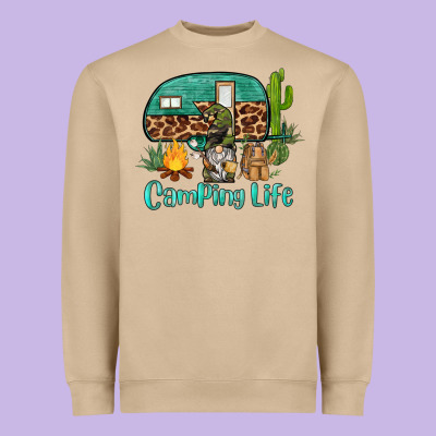 Camping Life Caravan And Gnome Heavyweight Sweatshirt Designed By Barkaloodesign