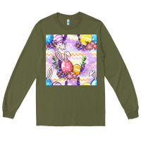 Army Green Easter Eggs With Flowers Seamless Pattern Long Sleeve Tee - BundleAndBundleShop
