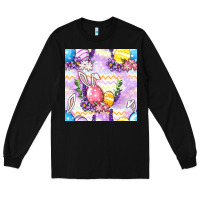 Black Easter Eggs With Flowers Seamless Pattern Long Sleeve Tee - BundleAndBundleShop