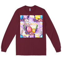 Burgundy Easter Eggs With Flowers Seamless Pattern Long Sleeve Tee - BundleAndBundleShop